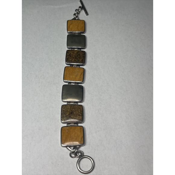 vintage silpada sterling silver bracelet 925 Square Nuggets Brown Green Orange - Picture 1 of 12
